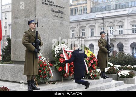 November 11, 2018 Warsaw, Poland. President Andrzej Duda deposited a wreath at the Wincenty Witos` monument Stock Photo